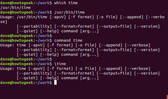 time command output in a terminal window