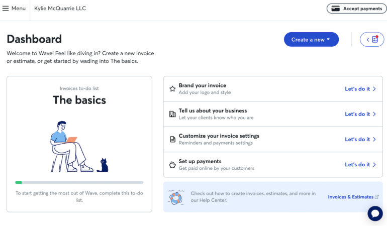 Wave users can create and customize invoices from the software's user-friendly dashboard. Wave's invoices can be easily configured to accept payments.