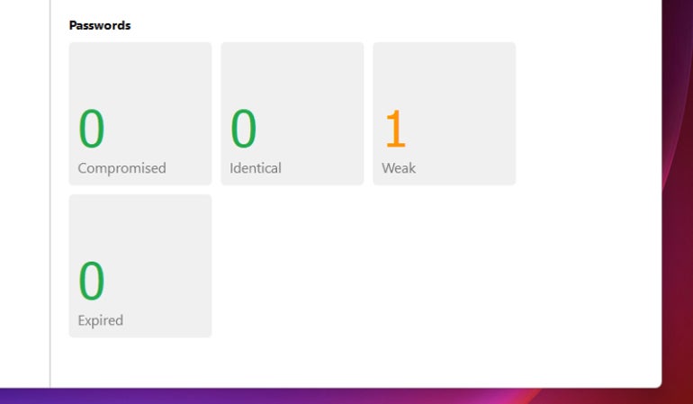 Password health overview.