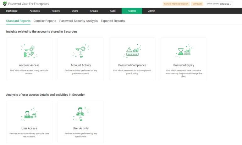 Types of generatable reports.