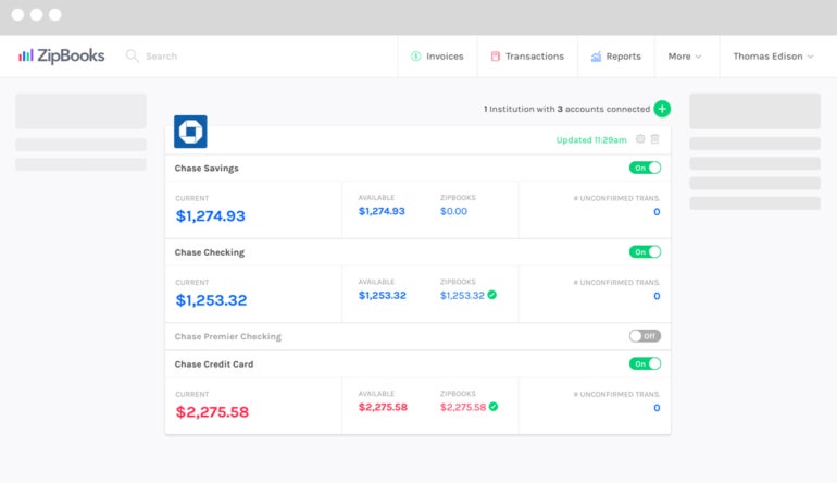 Sync your bank account to ZipBooks for automated transaction importing.