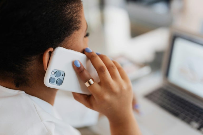 Overhead shot of a person having a phone call.