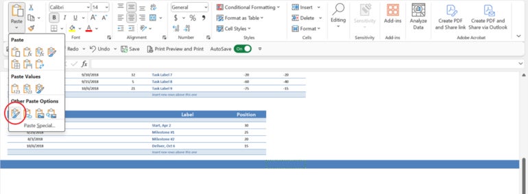 Choose Formats to paste only the formatting.