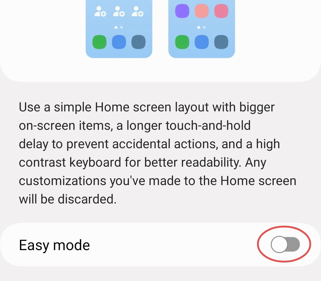 Turning on Samsung Easy Mode