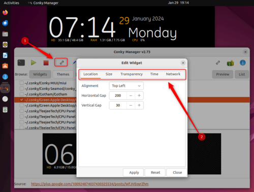 Using Conky Manager to Edit Conky Widgets