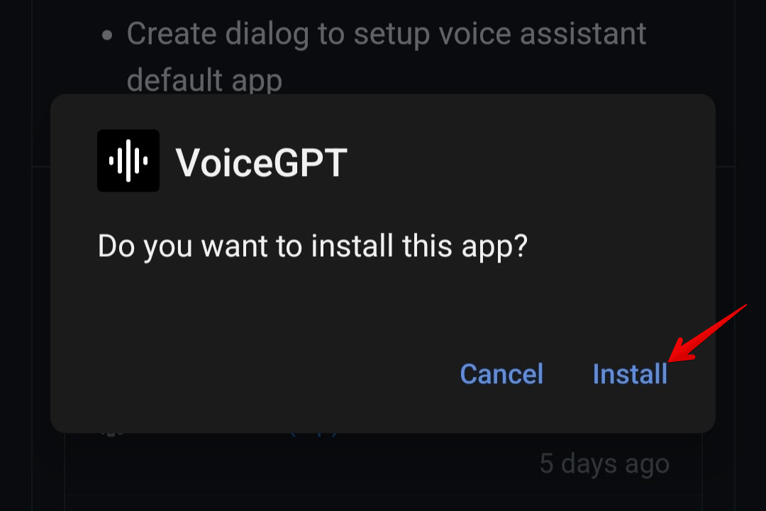 An APK installation dialogue on Android with 