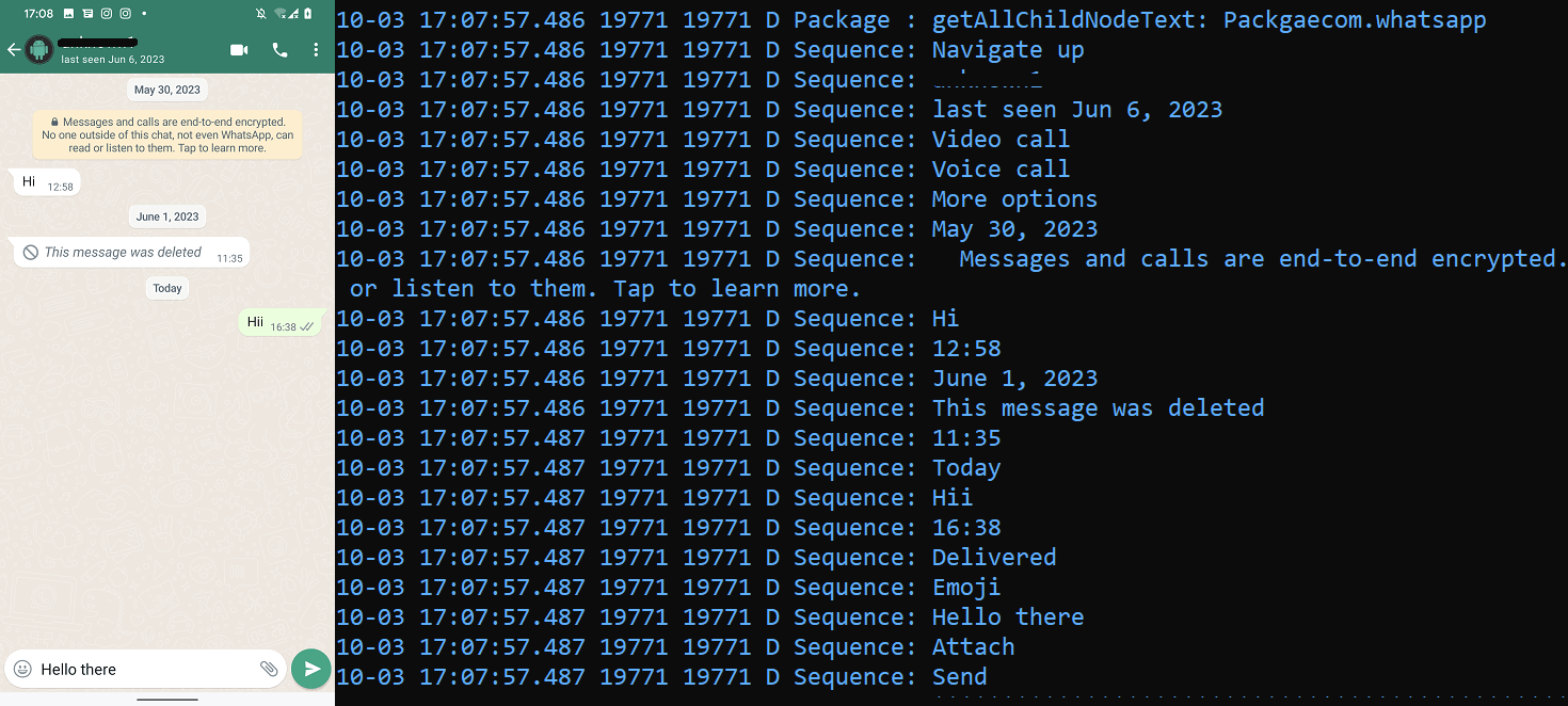 VajraSpy logging data from WhatsApp