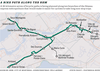 Map showing route of bike path network along the REM in the West Island and north shore