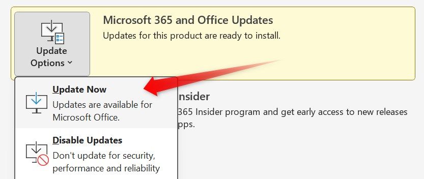 Checking for Microsoft Office Updates in Microsoft Excel.