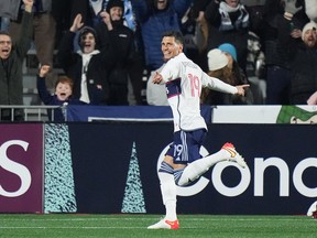 Damir Kreilach celebrates his first goal as a Whitecap.