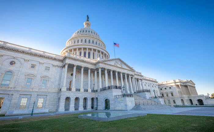 The front facade of the Capitol building in Washington, D.C.