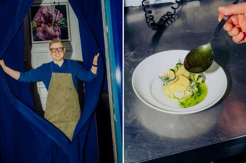 Austernsalat mit Korianderöl: Arne Anker in seinem Berliner Restaurant Brikz, wo er auch unser dreigängiges Ostermenü zubereitet.