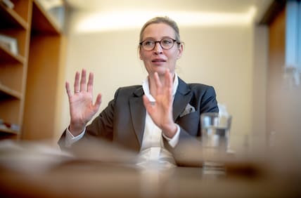 Alice Weidel, Fraktionsvorsitzende und Bundessprecherin der AfD, aufgenommen bei einem Interview in ihrem Büro im Bundestag. 