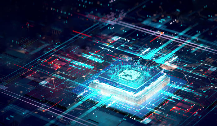 A digital illustration of a semiconductor.