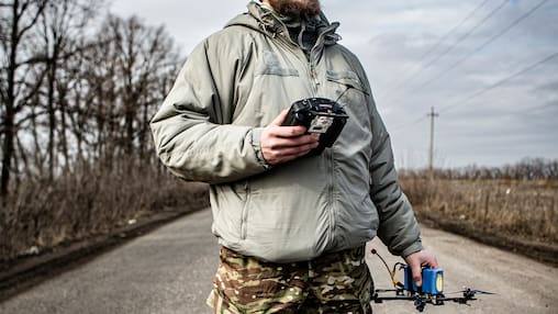 Borowa, Charkiv Region, Ukraine - 21.2.2024: Roman, FPV-drone pilot.