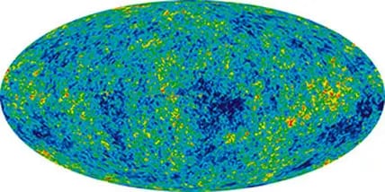 Sieht aus wie ein Osterei, ist aber ein Bild aus dem Kreißsaal des Universums: Temperatur­schwankungen der kosmischen Hintergrund­strahlung. Ein Zufallsfund, nach dem überhaupt nicht gesucht wurde.