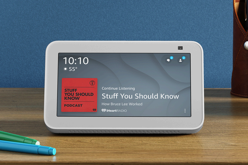 The Amazon Echo Show 5 smart display on a desk.