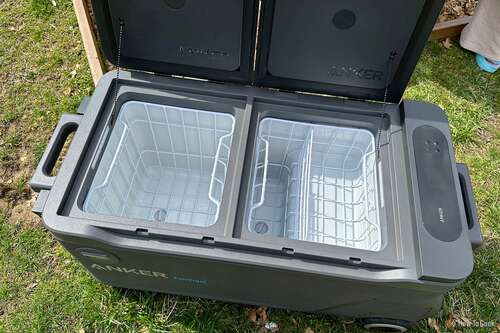 Anker EverFrost Dual-Zone Powered Cooler 50 with both compartments open