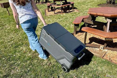 Moving the Anker EverFrost Dual-Zone Powered Cooler 50 on grass