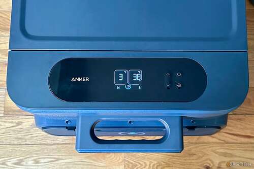 The LCD panel and controls on the Anker EverFrost Dual-Zone Powered Cooler 50