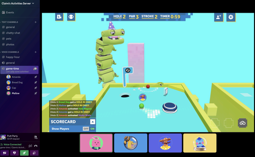 Putt Party app running on Discord.