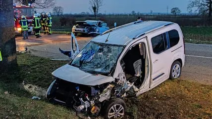 Bei einem Frontalzusammenstoß von zwei Autos auf der Bundesstraße 202 sind am Freitagnachmittag alle sechs Insassen zum Teil schwer verletzt worden. Die Unfallursache ist unklar.