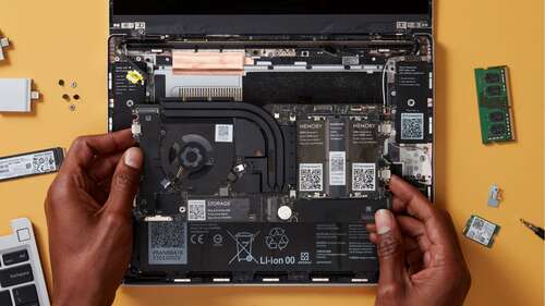 A Mainboard inside a laptop enclosure