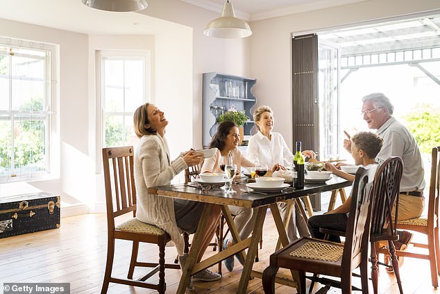 Heart of the home: A family enjoying lunch in a traditional dining room - but 25% of households which have dining rooms no longer use them