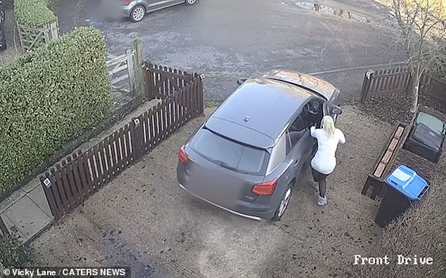 Having failed to engage the parking brake properly, the car rolled down her driveway - narrowly missing a fence post - into the road