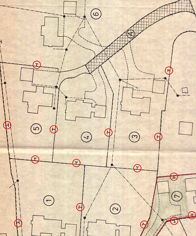 If a title plan shows a 'T' on the inside of a boundary line, it means this side is responsible for the boundary fence or wall (the red circles are our additions to highlight what to look for)