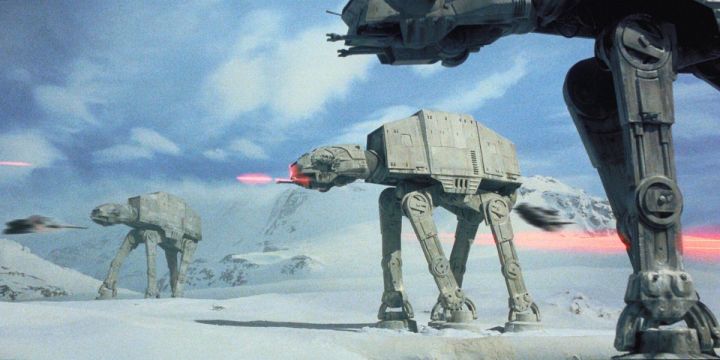 AT AT walkers begin the battle of Hoth