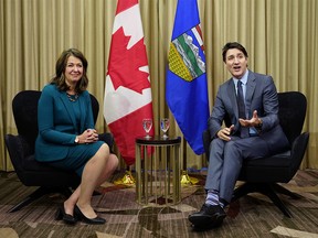 Prime Minister Justin Trudeau meets with Alberta Premier Danielle Smith in Calgary on Wednesday, March 13, 2024.