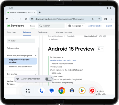 Android 15 DP2 always show taskbar toggle