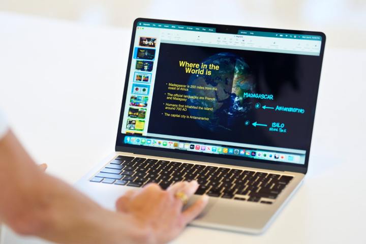 A person uses a MacBook Air at Apple's Worldwide Developer's Conference (WWDC) in 2022.