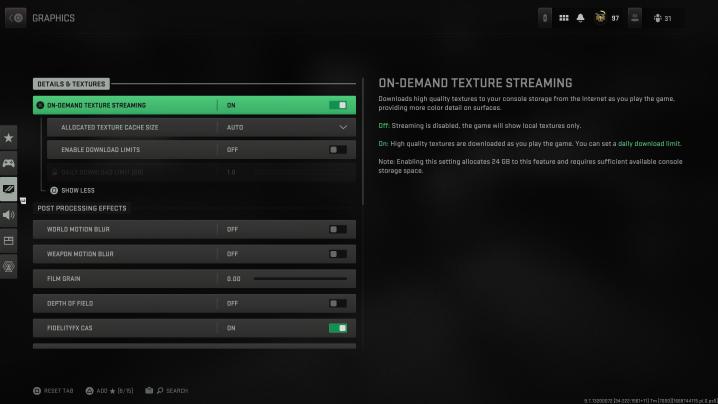 Graphics settings in Warzone 2.0.