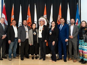 Chief Raymond Powder of the Fort McKay First Nations at the signing of a memorandum of agreement with Suncor