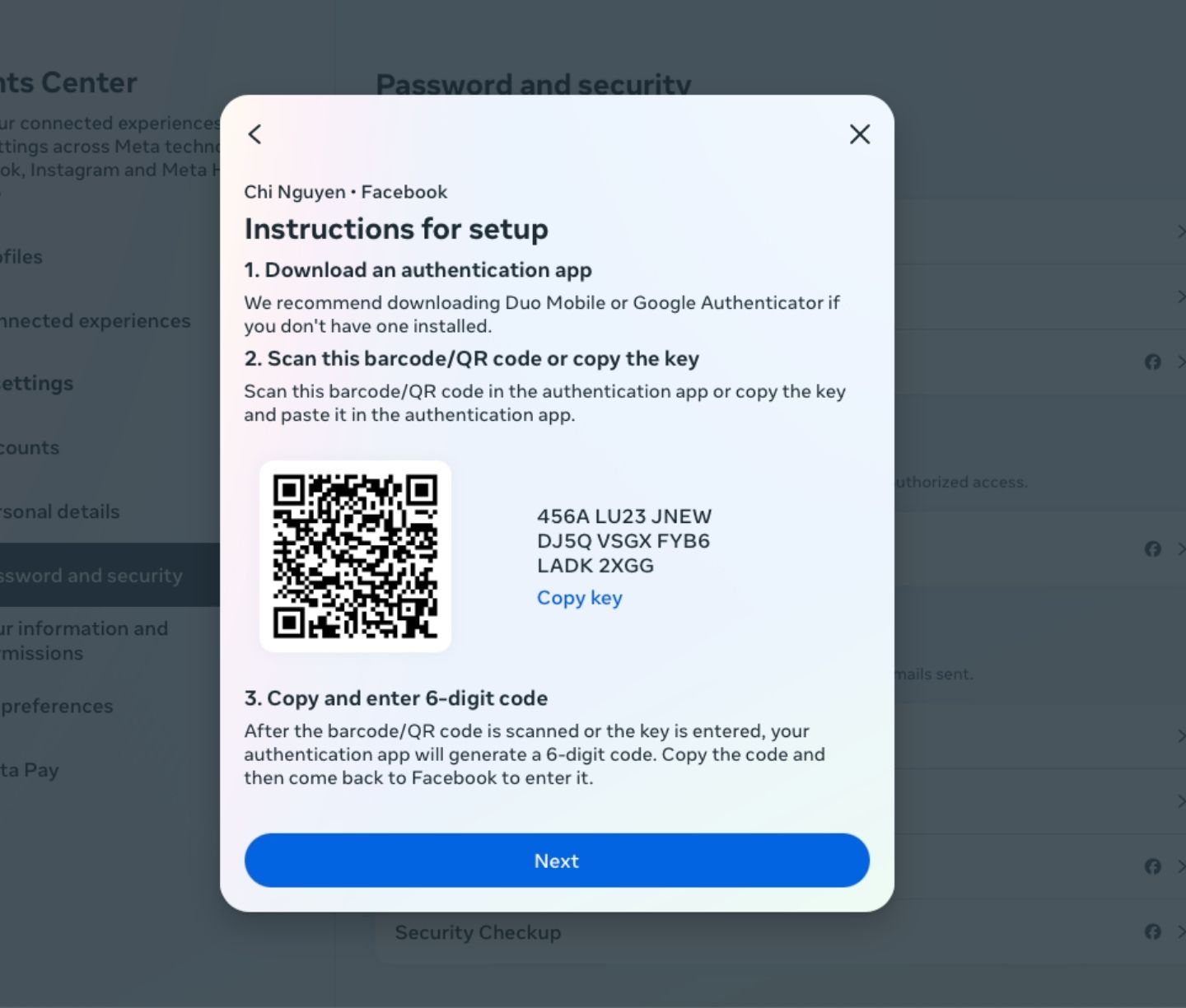 Facebook authentication app qrcode