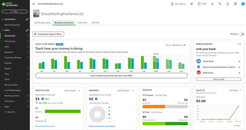 With its clear graphics and intuitive interface, QuickBooks Online's user-friendly dashboard helps first-time non-accountant business owners get a firm grasp of their business's most essential financial data.