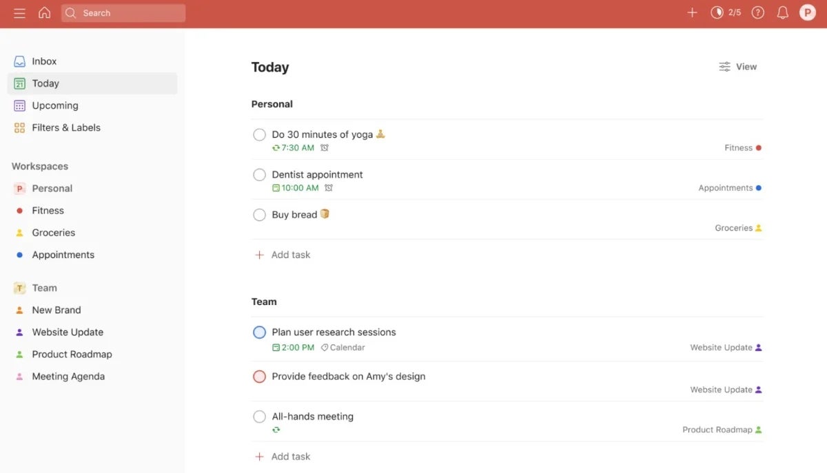 Tasks in Todoist.