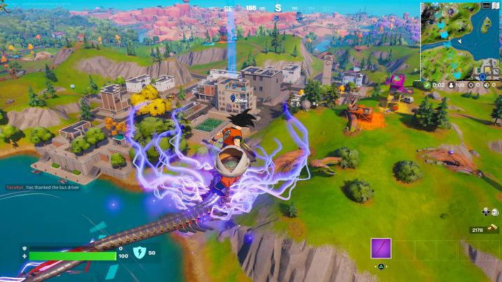 Goku landing in Fortnite.