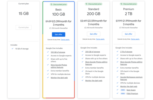 Google One tiers