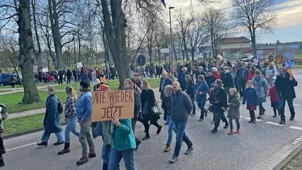 Etwa 450 Teilnehmer kamen zur Demonstration des Bündnisses "Grevesmühlen für alle": Familien, Künstler, Parteien, Kirchenvertreter.