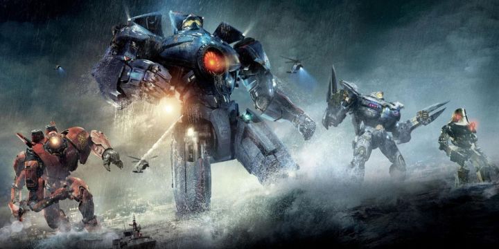 Jaegers walk through the ocean in Pacific Rim