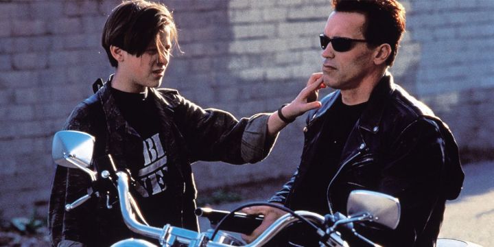 John Connor touches the Terminator in T2