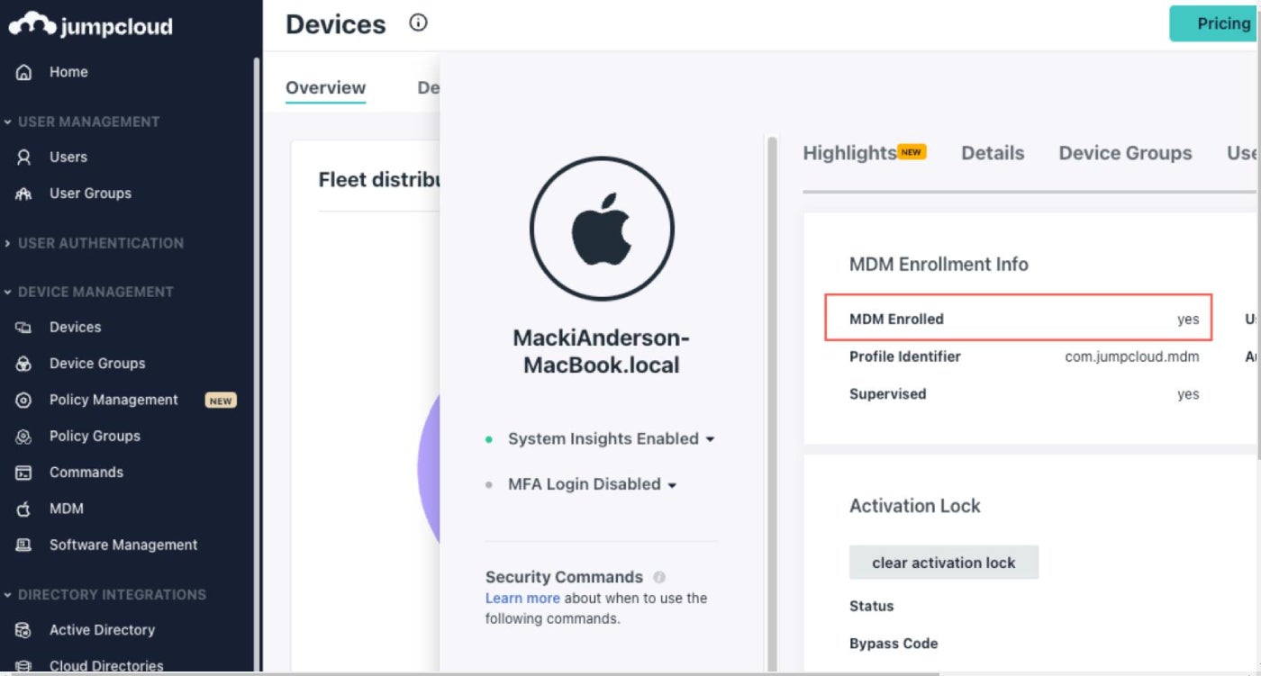 JumpCloud Mobile Device Management.