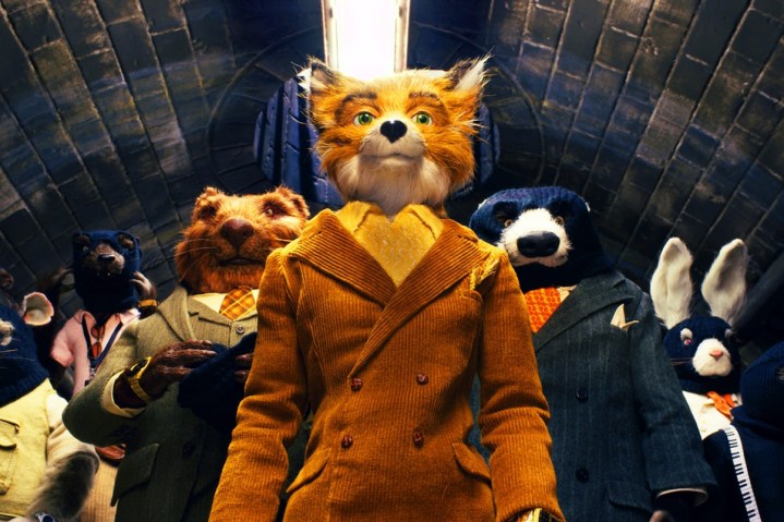 Mr. Fox, Badger, and their friends all stand in a sewer together in Fantastic Mr. Fox.