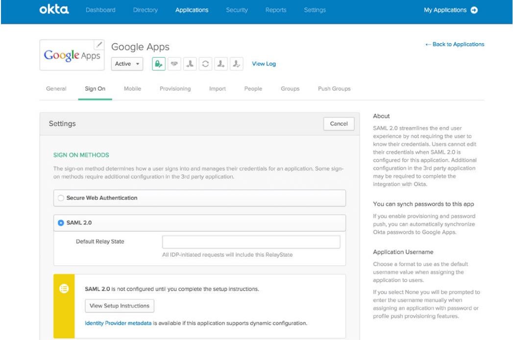 Okta application integration.