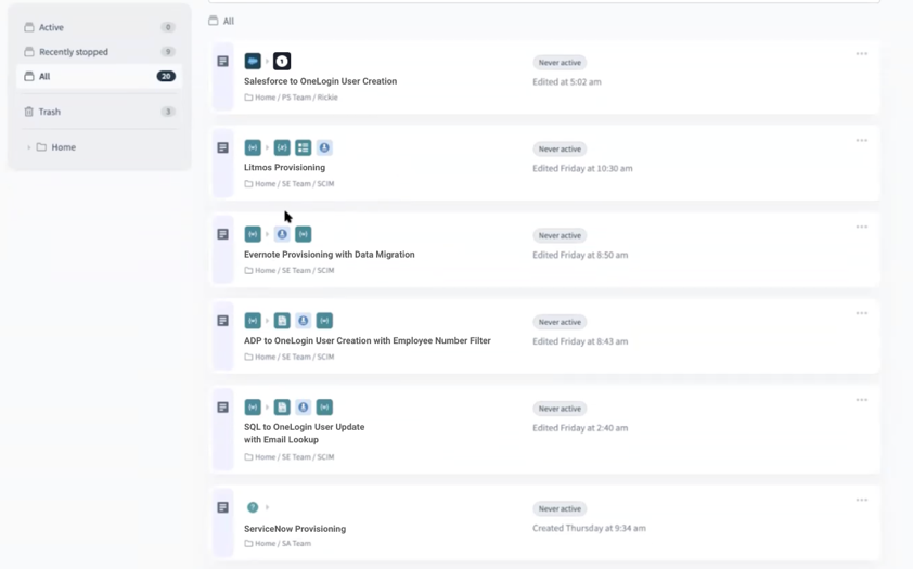 A screenshot of the OneLogin Identity Lifecycle Management product.