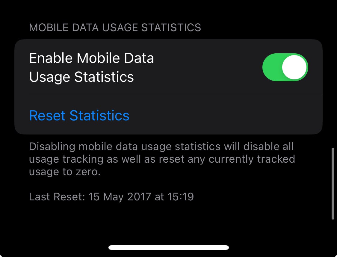 Mobile Data Usage Statistics on iPhone