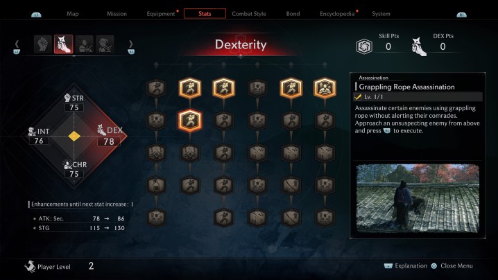 The skill tree in Rise of the Ronin.